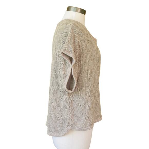 ARMANI EXCHANGE  Boxy Linen Short Sleeve Sweater Top Tan Beige Metallic - Picture 4 of 7